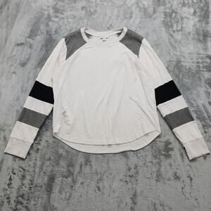 Evereve Top Womens M White Gray Black Audrey Colorblock Tee Long Sleeve Crew